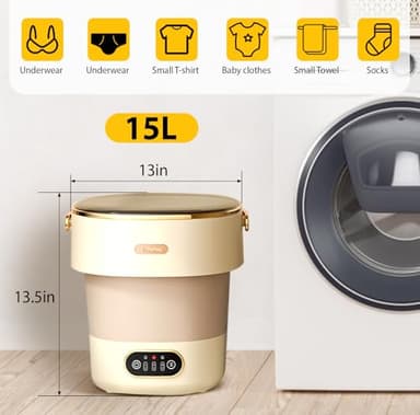 Portable Washing Machine 15L Upgraded w/Spin Basket Mini Washer for Baby Clothes Travel Suitable for Dorms Apartments Hotels (Khaki) - Image 4