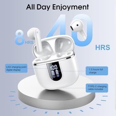 Wireless Earbuds, 2025 Bluetooth 5.4 Headphones in Ear Buds, 40H HiFi Stereo Bluetooth Earbuds with 4 ENC Noise Cancelling Mics, IP7 Waterproof Ultralight Earphones with Dual LED Display USB C, Milky - Image 4