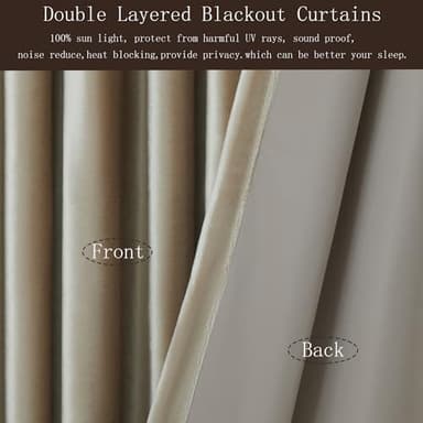 100% Full Blackout Champagne Beige Velvet Curtains 108 inch Long for Living Room,Set of 2 Liner Rod Pocket Back Tab Thermal Window Curtains Room Darkening Heavy Decorative Curtains Drapes for Bedroom - Image 5