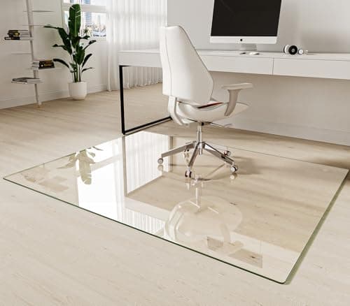 Koonmi Tempered Glass Chair Mat 50"x65" - Premium Office Chair Mat for Hardwood Floors & Low-Pile Carpet with 4 Non-Slip Pads - Thick Scratch-Resistant Surface - Image 1