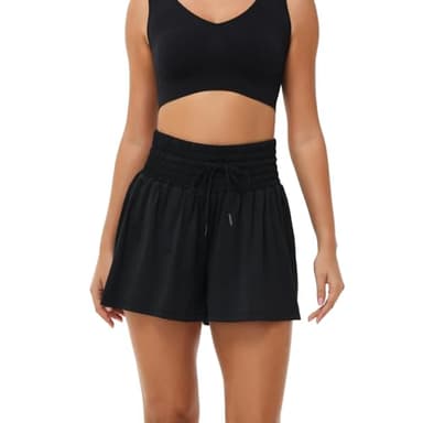 Womens Flowy Athletic Shorts Gym Yoga Workout Running Sport Sweat Skort Golf Tennis Butterfly Skirt High Waisted with Pocket Cute Comfy Lounge Pants Trendy Clothes Casual Summer Outfits Black XL - Image 2