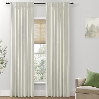 SHINELAND 102 Inch Long Curtains,Blackout Linen Pinch Pleated Ivory Cream Black Out Thermal Drapes for Living Room - Image 9