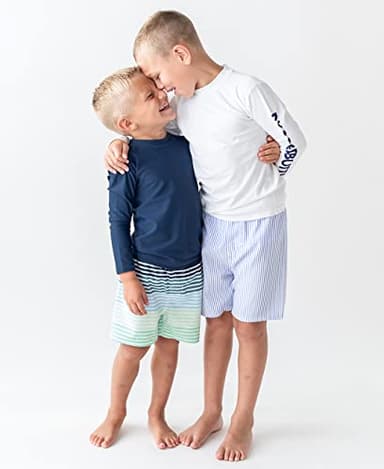 RUGGEDBUTTS Boys UPF50+ Sun Protection Striped Color Block Swim Trunks - Green, 3-6m - Image 4