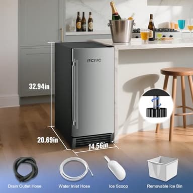 IECIVC Commercial Under Counter Ice Maker Machine, 80 LBS/Day with 25 LBS Storage Bin, 15'' W Built-in & Freestanding Ice Maker, Auto-Cleaning, Ideal for Commercial Home Bar - Image 7