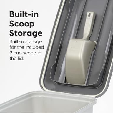 IRIS USA Dog Food Storage Container with Wheels, Airtight Lid, 2-Cup Scoop, Up to 54 Pounds Pet Food Storage, Built in Scoop Storage in Lid, Versatile Pet Food Bin, Portable, BPA Free, Gray/Dark Gray - Image 7