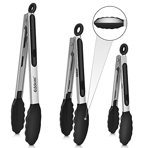 Eddeas Kitchen Tongs with Silicone Tips, Tongs for Cooking Heat Resistant 600 Degrees Stainless Steel Locking Tong - 7" 9" & 12 inch Silicone Tong Non-Stick, Black Set of 3 - Image 1