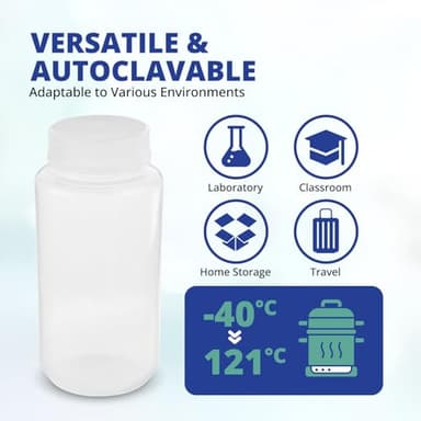 United Scientific® Unistore™ - Sample Containers with Lids - Laboratory Grade Polypropylene Wide Mouth Reagent Bottle - 16 Oz Bottles with Caps (500ml), Plastic Bottles with Lids, Pack of 12 - Image 4