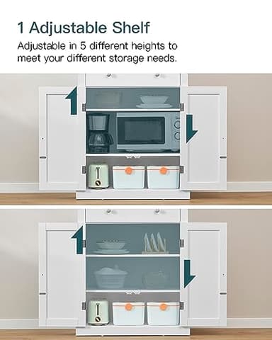 usikey 72” Pantry Cabinet, Tall Kitchen Storage Cabinet with 4 Doors and 1 Drawer, Cupboard with 6 Hanging Shelves and Adjustable Shelves for Kitchen, Dining Room, Living Room, White - Image 7