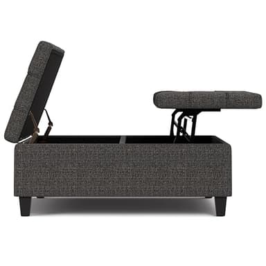 SIMPLIHOME Harrison 40 inch Wide Transitional Square Large Coffee Table Storage Ottoman in Ebony Polyester Tweed, Assembled, for The Living Room and Bedroom - Image 15