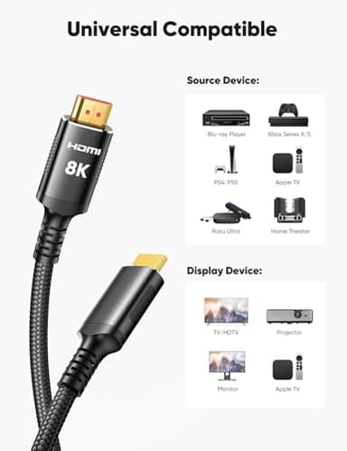 Snowkids 8K Certified HDMI 2.1 Cable 10 ft, 48Gbps Ultra High-Speed HDMI Cables Cord, 10K 8K@60Hz, 4K@120Hz Compatible for TV/Laptop/Monitor/PS-5/X-box/Projector/Entertainment/Sound System & More - Image 6