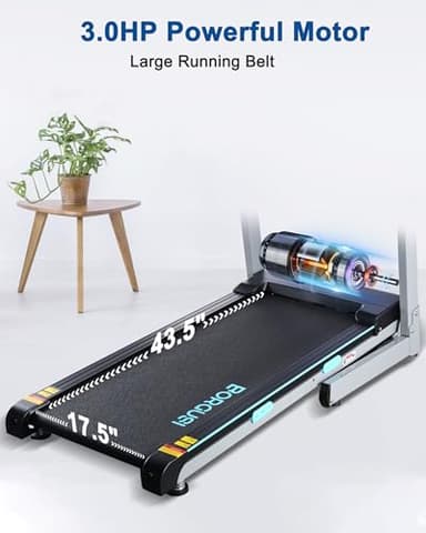 BORGUSI Treadmill with 12% Auto Incline and Bluetooth Speaker - 300 lb Capacity, 3.0HP Folding Electric Treadmill Up to 8.5 MPH Speed, Running Machine with 17.5" Wide Tread Belt for Home Use - Image 4