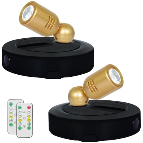 HAMVIDNE LED Spotlight, Battery Powered Spot Lights with Remote, Tree Up Lights Indoor, Dimmable Plants Spotlights, Picture Light for Wall Art Display Dartboard Painting Artwork Accent-2Pack - Image 1