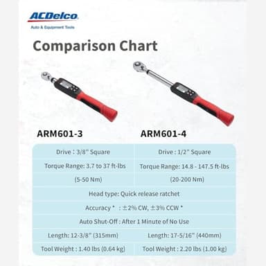 ACDelco ARM601-34 3/8” & ½” Heavy Duty Digital Torque Wrench Combo Kit with Buzzer and LED Flash Notification – ISO 6789 Standards with Certificate of Calibration - Image 5