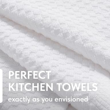 Super Absorbent Kitchen Towels 12 Pack - Premium 100% Cotton Kitchen Towels, 450GSM Thick Machine Washable White Dish Towels for Kitchen Drying, Cleaning, Dobby Weave, Unmatched Quality - Image 2