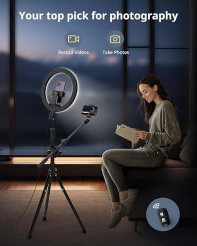 UBeesize 12" Selfie Ring Light with Stand and Overhead Camera Mount, 62" Foldable Tripod for iPhone with Ringlight, Phone Light for Video Recording,Cooking,Photography,Live Streaming,Tiktok,YouTube - Image 5