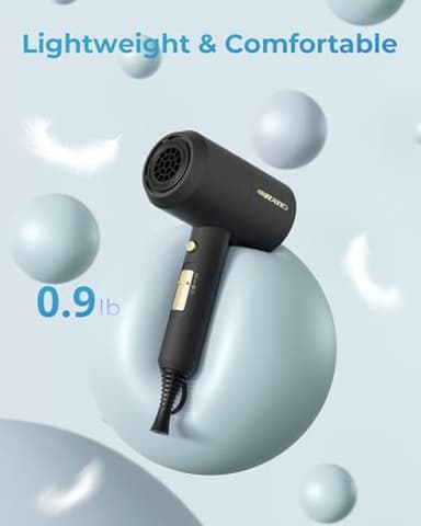 SHRATE Lightweight Ionic Hair Dryer with Diffuser - Powerful 1800W Blow Dryer for Fast Drying - Professional Low Noise Mini Hair Dryer for Travel, Gifts, Hair Styling (Black) - Image 3
