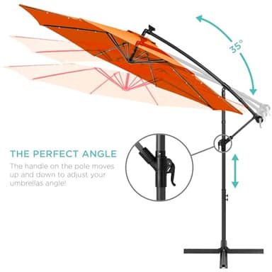 Best Choice Products 10ft Solar LED Offset Hanging Market Patio Umbrella for Backyard, Poolside, Lawn and Garden w/Easy Tilt Adjustment, Polyester Shade, 8 Ribs - Orange - Image 4