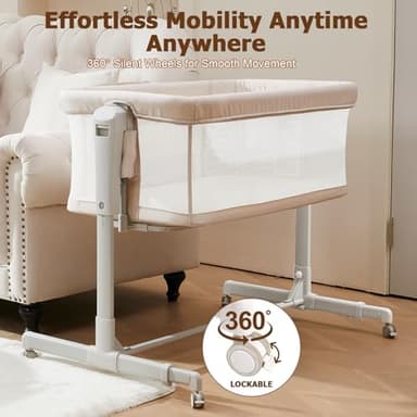 ONTHEWEI Baby Bassinet Bedside Sleeper, 3-in-1 Rocking Bassinet with Wheels, 6-Height Adjustable Crib with Breathable Mesh, Soft Mattress for Newborns & Infants - Image 8
