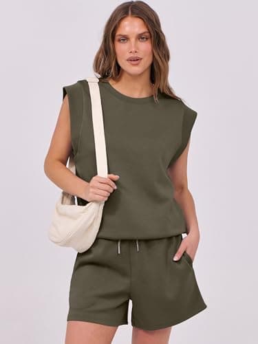 ANRABESS Two Piece Sets for Women 2025 Summer Short Lounge Set Casual Beach Vacation Outfits Spring Sweatsuits Tracksuit Army Green Medium - Image 2