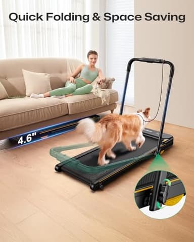 UREVO Smart 2-in-1 Folding Treadmill, Compact Walking Pad with Safety Handle, Plug and Play, Dual LED Display, Workout APP, Walking or Running for Home Office, Remote Included - Image 8