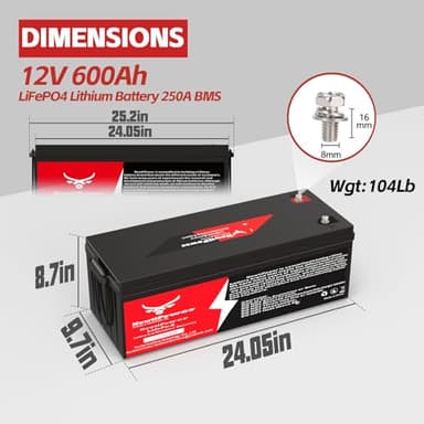 12V 600Ah LiFePO4 Lithium Battery with 300A BMS,NewtiPower 10000+ Deep Cycle Lithium Iron Phosphate Battery Great For Power Shortage/Storage, RV, Marine and Off Grid Applications - Image 2