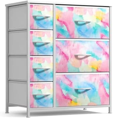 Sorbus Kids Dresser with 7 Drawers - Storage Chest Organizer Unit with Steel Frame, Wood Top & Handles, Tie-dye Fabric Bins for Clothes - Wide Furniture for Bedroom Hallway Kids Room Nursery & Closet - Image 3