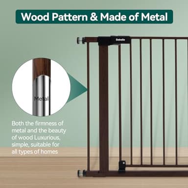 BABELIO 29-40" Metal Baby Gate with Black Wood Pattern, Auto Close Dog Door for The House、Stairs and Doorways, Pressure Mounted Pet Barrier, with Wall Protectors and Extenders - Image 3