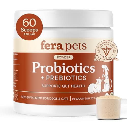 Fera Pets Probiotics for Dogs & Cats with Prebiotics - USDA Organic - Gut Health Powder Supplement with 12 Strains and 5 Billion CFUs - Supports Immunity, Energy and Skin & Coat - 60 Scoops - Image 1