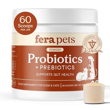 Fera Pets Probiotics for Dogs & Cats with Prebiotics - USDA Organic - Gut Health Powder Supplement with 12 Strains and 5 Billion CFUs - Supports Immunity, Energy and Skin & Coat - 60 Scoops - Image 1