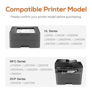 Jeostarky Compatible TN830XL Toner Replacement for Brother TN830XL TN830 XL Toner use with HL-L2460DW HL-L2405W HL-L2400D HL-L2480DW MFC-L2820DW MFC-L2760DW DCP-L2640DW MFC-L2900DW (Black,2 Pack) - Image 2