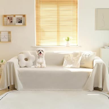 MEETSKY Couch Cover Sofa Covers Couch Covers for 3 Cushion Couch Sofa Pet Friendly, L Shaped Sectional Sofa Covers Washable Simply Put Sofa Throw Cover for Dogs, 91" x 134", Beige - Image 1