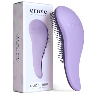 Crave Naturals Glide Thru Hair Brush - Detangler Brush for Curly, Straight, Wet or Dry Hair - Gentle Detangling Brushes for Adults, Kids, Toddlers - Hair Accessories for Women, 7.5x3" - Purple - Image 1