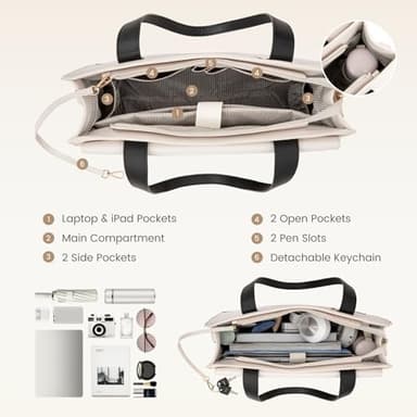 LOVEVOOK Laptop Tote Bag for Women, 15.6 Inch Faux Leather Computer Bags Waterproof Business Office Work Bag Briefcase Large Women Shoulder Bag - Image 4