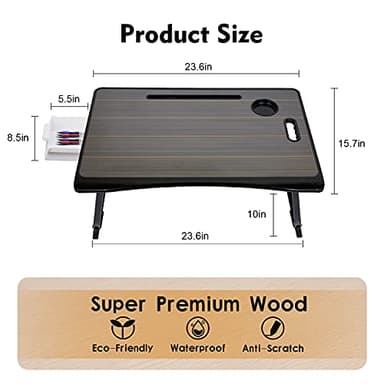 Amaredom Laptop Bed Desk Tray Bed Table, Foldable Portable Lap Desk with Storage Drawer and Cup Holder for Eating Breakfast on Bed/Couch/Sofa-Black - Image 5