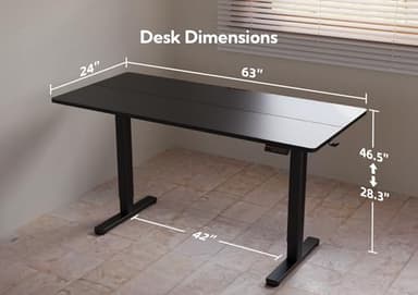 YDN Electric Standing Desk, Adjustable Height Stand up Desk, 63x24 Inches Sit Stand Home Office Desk with Splice Board, Black Top - Image 3