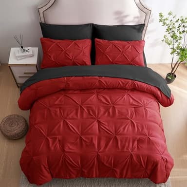 Ubauba 7pc King Size Comforter Set with Sheets, All Season Pintuck 7 Piece Bedding Sets Red and Black, Pinch Pleating Bed in a Bag Set with Comforters (Red and Black,King) - Image 4