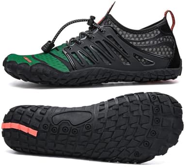 UBFEN Water Shoes Aqua Swim Shoes Mens Womens Beach Sports Quick Dry Barefoot for Boating Fishing Diving Surfing Black Dark Green Color Size US 10 Women 8.5 Men - Image 1