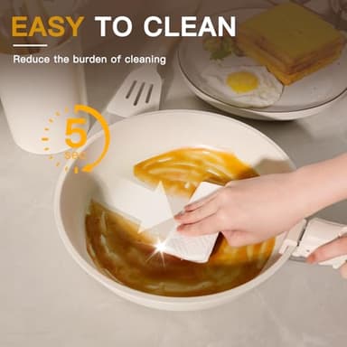 Astercook Ceramic Non-stick Cookware 21 Pcs Pots and Pans Set, Detachable Handle, RV Kitchen Non Stick Cooking Set Removable Handles, Oven Safe, Induction Ready, Stackable, Cream White - Image 7