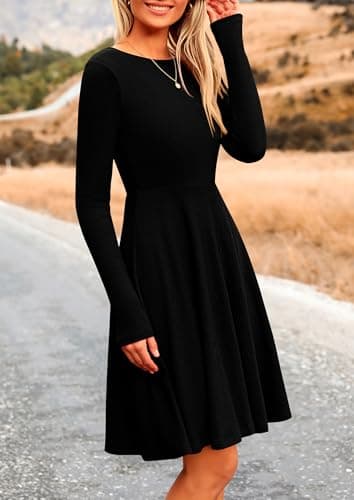PRETTYGARDEN Women's Fall Short Dress Ribbed Knit Crewneck Long Sleeve A Line Flowy Casual Elegant Going Out Winter Dresses (Black,Medium) - Image 4