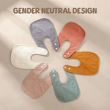 POIKSHARK 6-Pack Muslin Baby Bibs for Unisex Boys Girls, Solid Colors, Soft Cotton Baby Drool Bibs, Drooling and Teething Bibs for Infant, Newborn - Neutral - Image 6