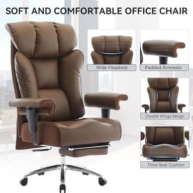 Big and Tall Ergonomic Office Chair 450LBS with Foot Rest, High Back PU Leather Executive Chair with Adjustable Padded Armrests, Lumbar Support for Home or Work, Heavy Duty Computer Chair, Brown - Image 5