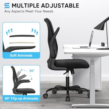 Sytas Ergonomic Desk Chair with Padded Flip up Arms and Supportive Lumbar Support, Breathable Mesh Home Office Chair with Comfortable Cushion for Home or Office(Black) - Image 5