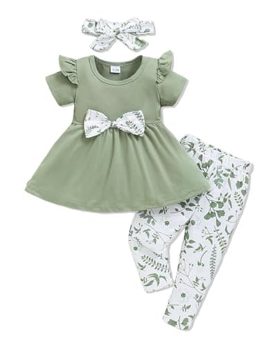 Doresbebe 18-24 Months Baby Girl Clothes Toddler Girl Outfits Floral Shirt Pants Infant Spring Summer Little Clothes Green - Image 1