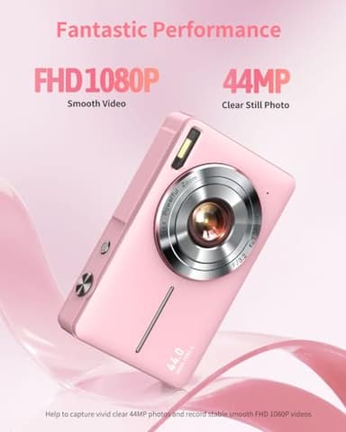 Digital Camera, FHD 1080P Point and Shoot Kids Camera, with 32GB Card, 2 Batteries, 16X Zoom Anti Shake Date Stamp, Compact Portable Small, for Starter Kid Children Teen Student Girl Boy(Pink) - Image 2