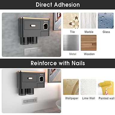 iHave Toothbrush Holders for Bathrooms - Upgrade Wall Mounted Toothbrush Holder with Toothpaste Dispenser - 2 Cups, Large Capacity Tray, Cosmetic Drawer - Bathroom Decor & Bathroom Accessories - Image 4