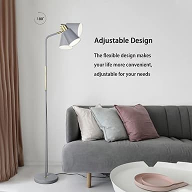 Floor Lamp, Industrial Floor Lamps for Living Rooms Rustic Farmhouse Reading Standing Floor Lamp Adjustable Metal Heads Indoor Task Lighting for Living Room Bedroom Office Home Décor (Grey) - Image 5