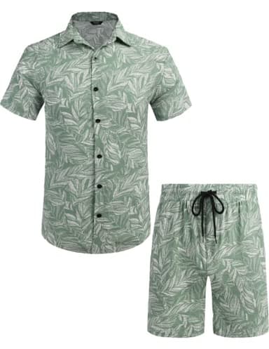 COOFANDY Men's Flower Shirt Hawaiian Sets Casual Button Down Short Sleeve Shirt Summer Beach 2 Piece Short Set - Image 4