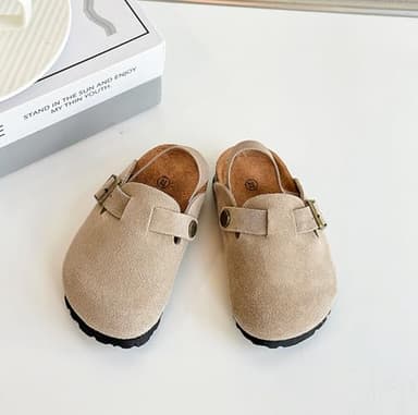 Kids Suede Clogs Toddler Clogs Boys Girls Sandals Cork Adjustable Buckle Mules (Apricot, Toddler, 7, Numeric Range, US Footwear Size System, 7.5, Medium) - Image 2