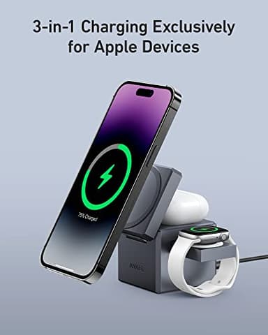 Anker MagSafe Charger Stand, iPhone 16 Wireless Charger, 3-in-1 Cube with MagSafe, 15W Foldable Fast Charging Stand, For iPhone 16/15/14/13, Apple Watch 1-8/Ultra, AirPods (30W USB-C Charger Included) - Image 3
