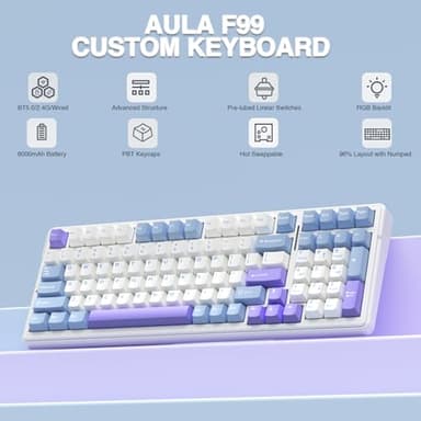 AULA F99 Wireless Mechanical Keyboard,Tri-Mode BT5.0/2.4GHz/USB-C Hot Swappable Custom Keyboard,Pre-lubed Linear Switches,Gasket Structure,RGB Backlit Gaming Keyboard for PC/Tablet/Xbox/PS4/PS5 - Image 2